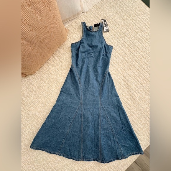 Future Collective Racerback Denim Midi A-Line Dress Medium Wash | 4 - Picture 16 of 16